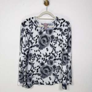Chico's Womens Metallic Knit Pullover Sweater Size XL Classic Floral Rose Gray